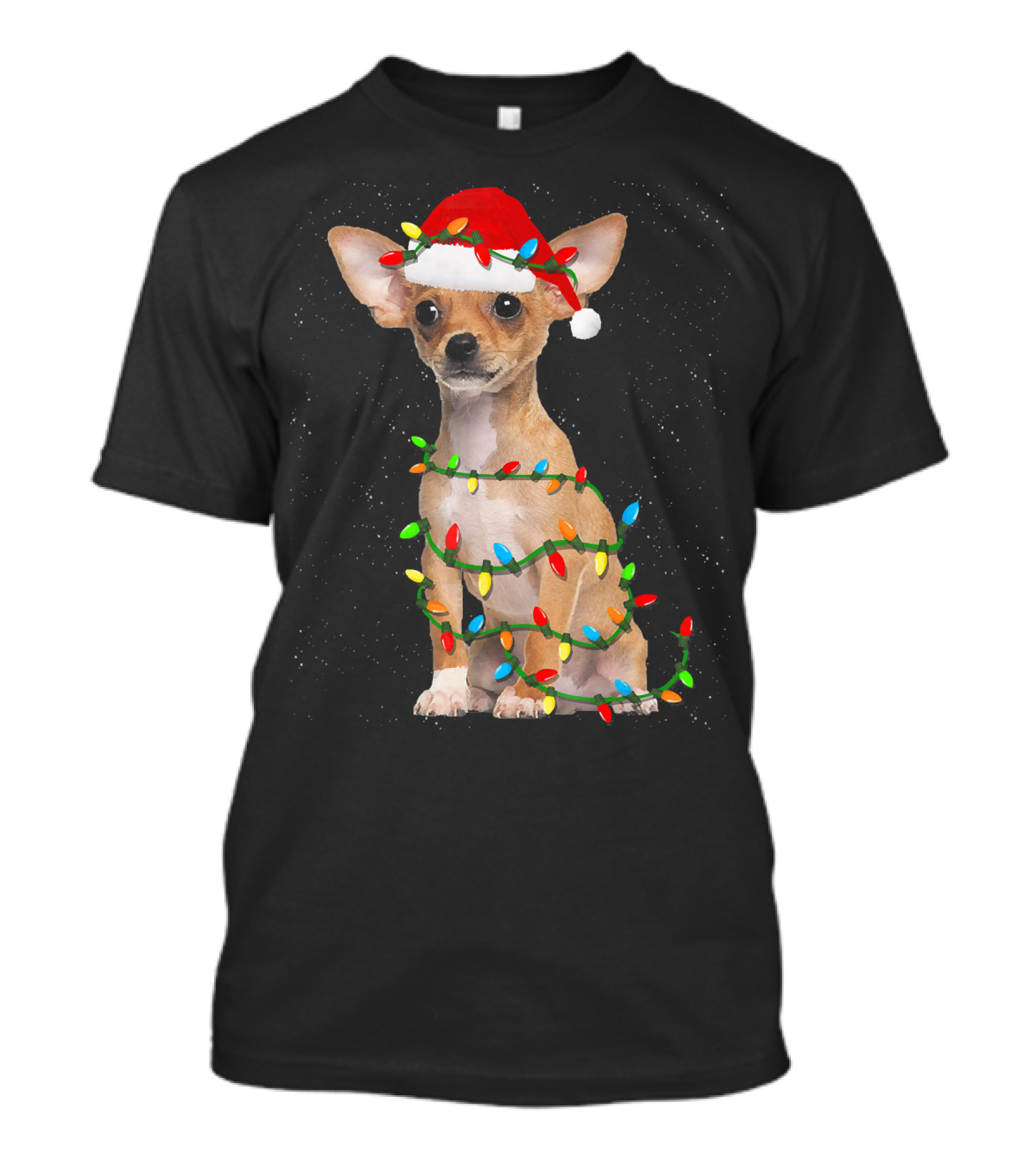Chihuahua Christmas Dog With Santa Hat And Holiday Lights T-Shirt