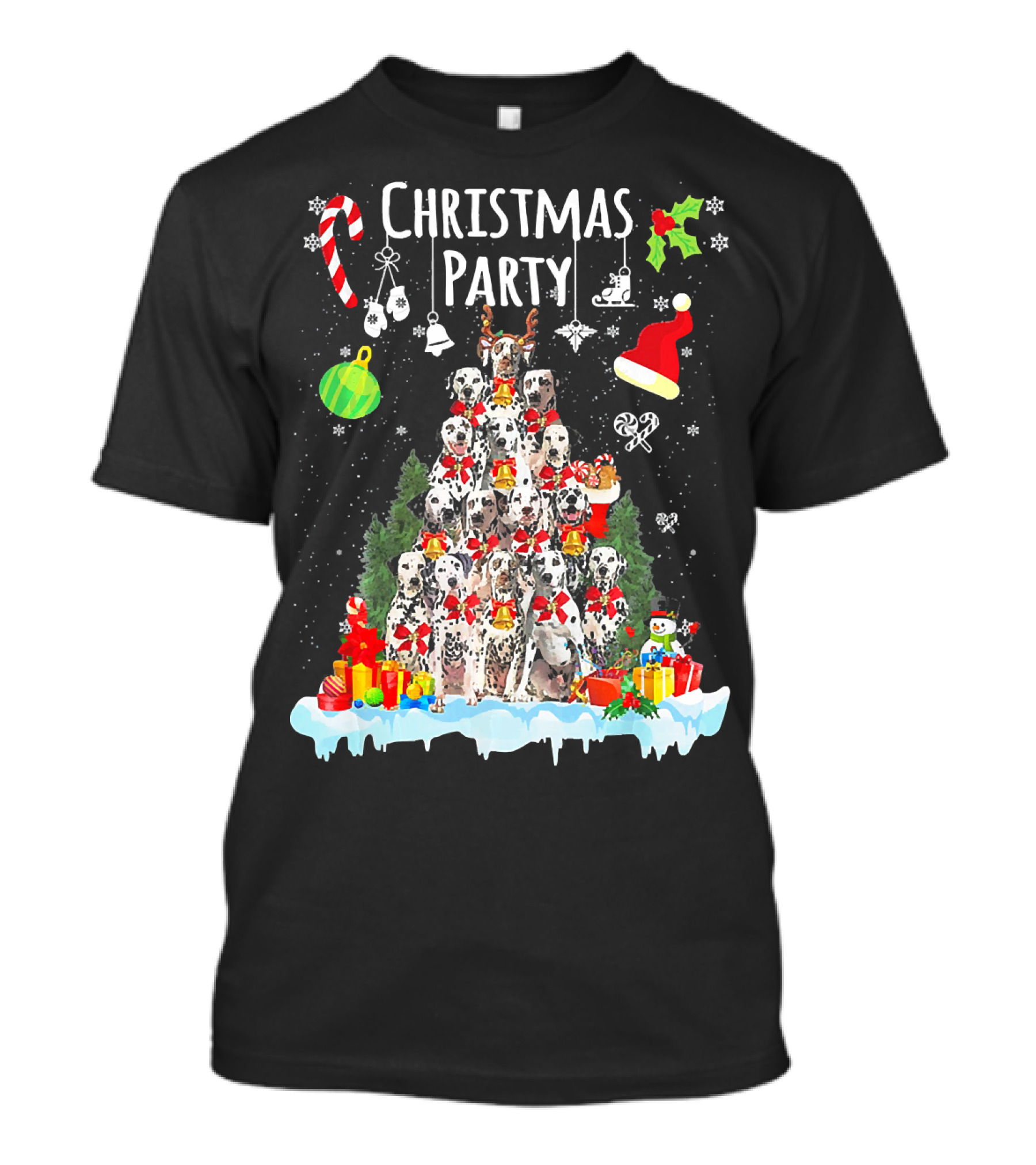 Dalmatian Christmas Party Xmas Funny Dogs With Gifts And Holiday Decorations T-Shirt