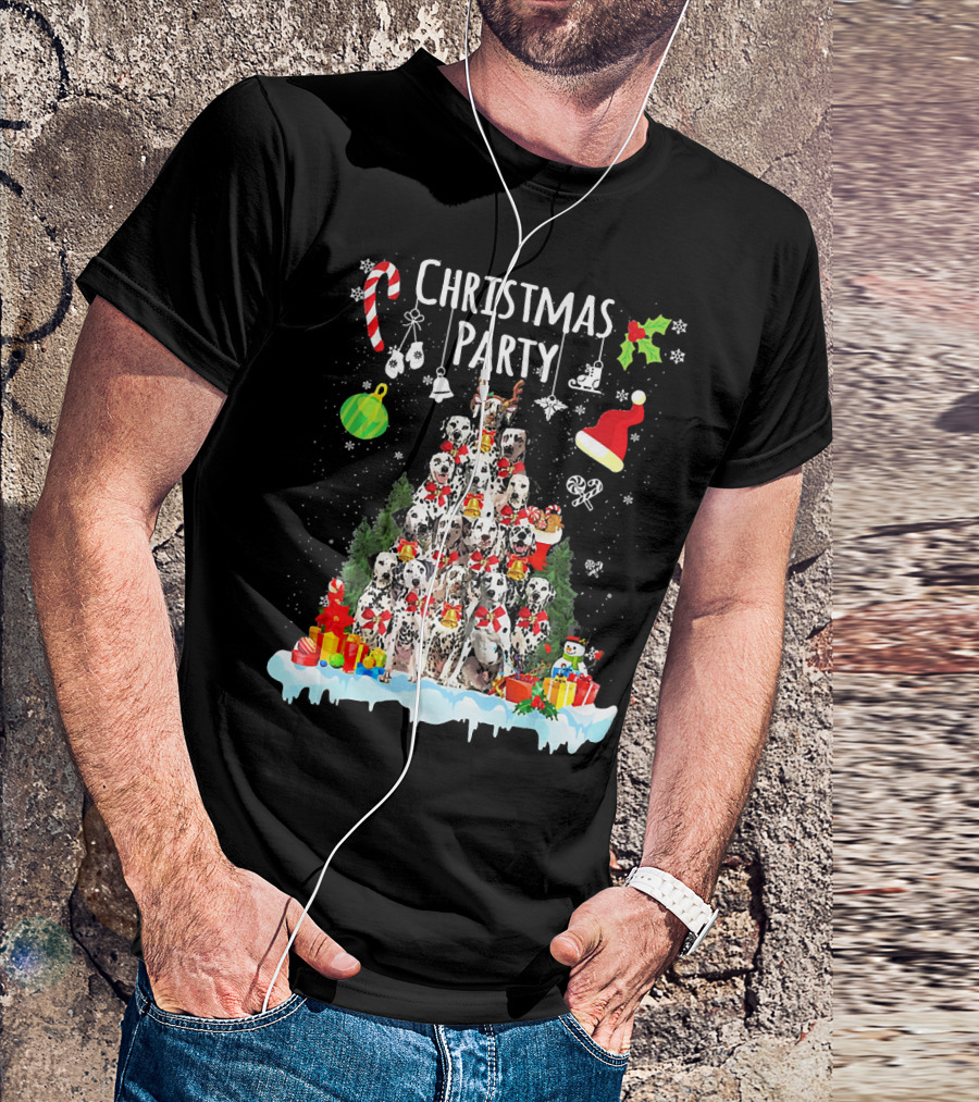 Dalmatian Christmas Party Xmas Funny Dogs With Gifts And Holiday Decorations T-Shirt