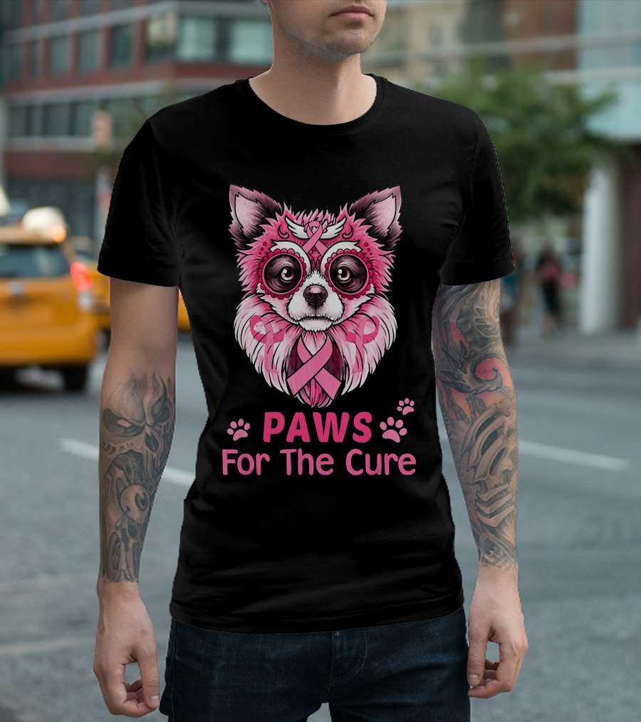 Paws For The Cure Breast Cancer Chihuahua Awareness T-Shirt