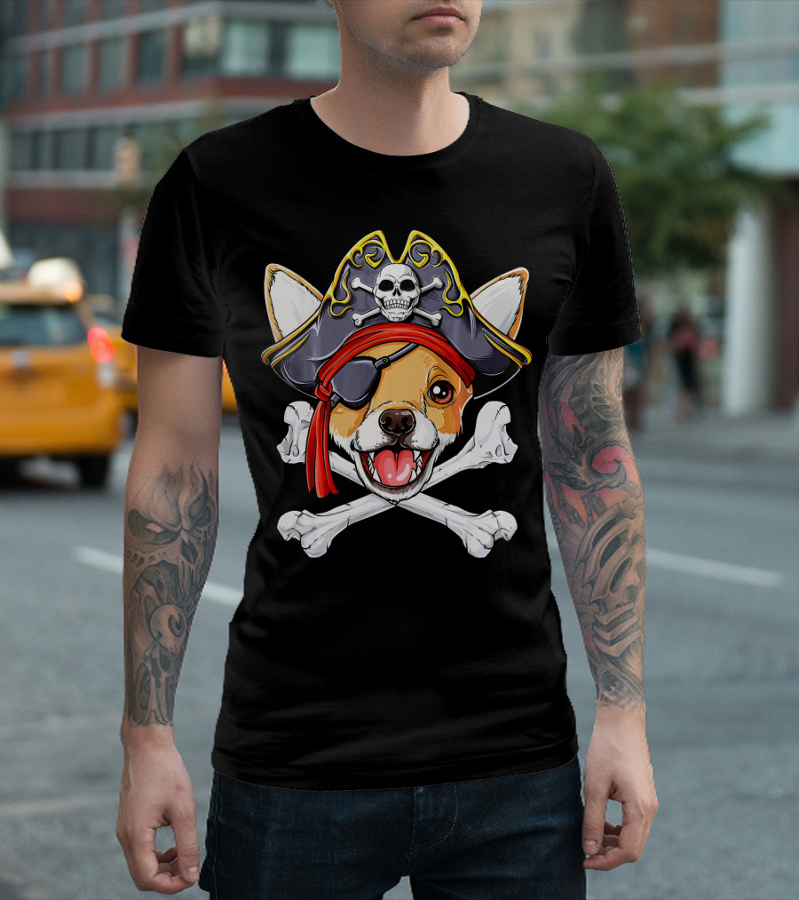 Chihuahua Pirate Costume Jolly Roger Skull And Crossbones Hat T-Shirt