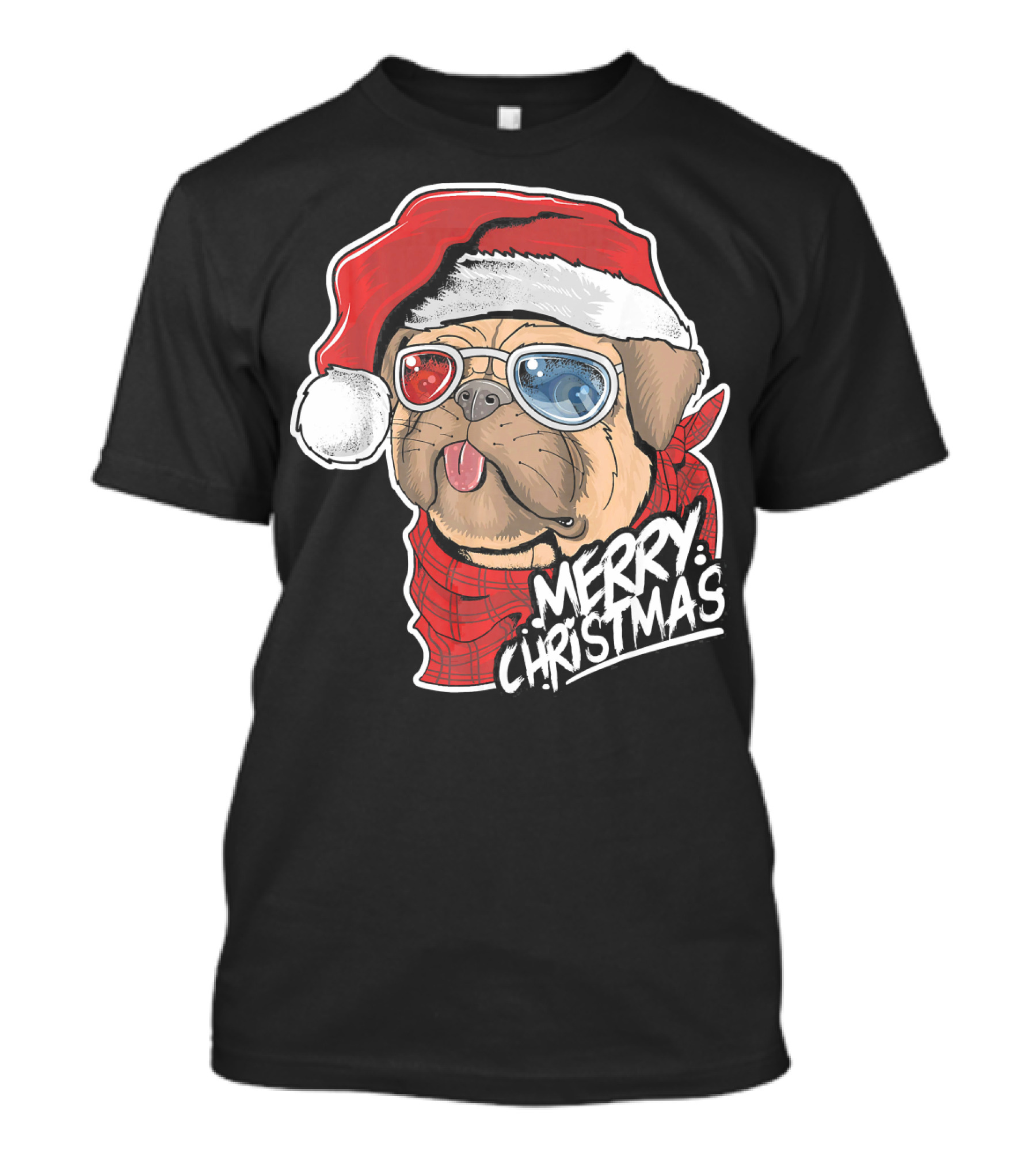 Merry Christmas Pug Dog Santa Claus With Sunglasses T-Shirt
