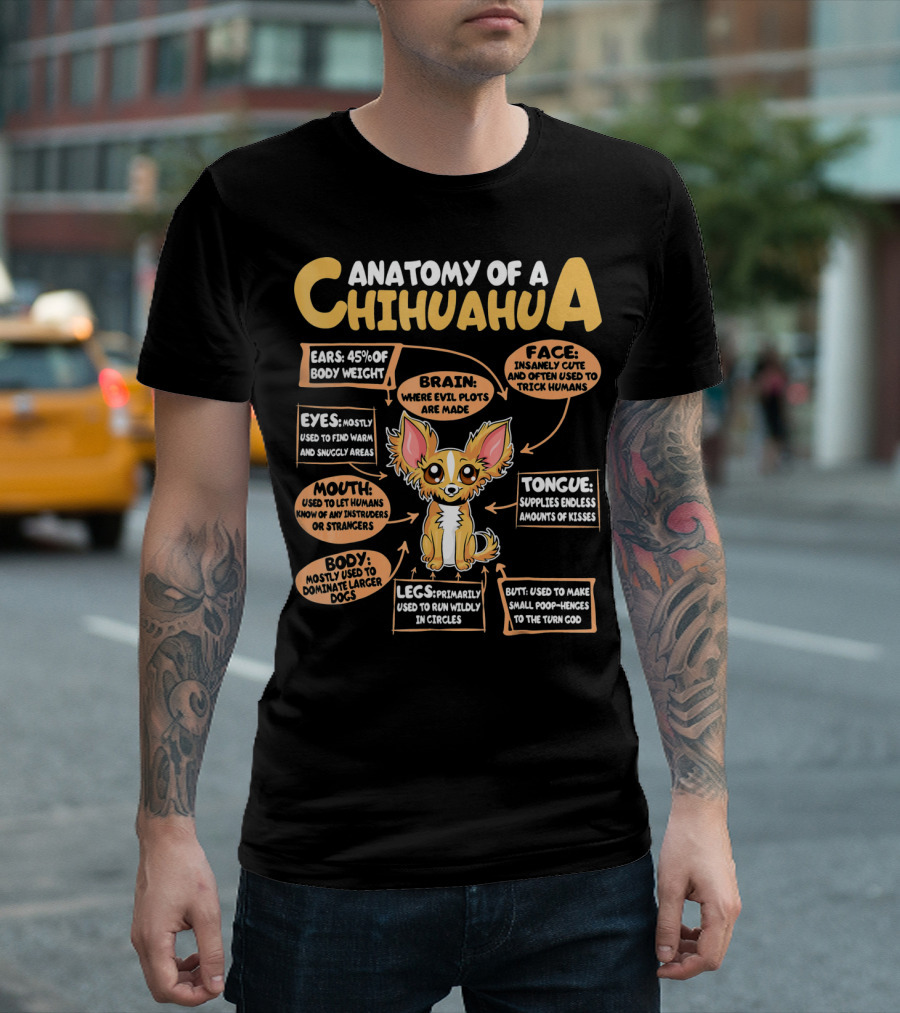 ANATOMY OF A CHIHUAHUA EARS BRAIN FACE EYES MOUTH TONGUE BODY LEGS BUTT T-Shirt