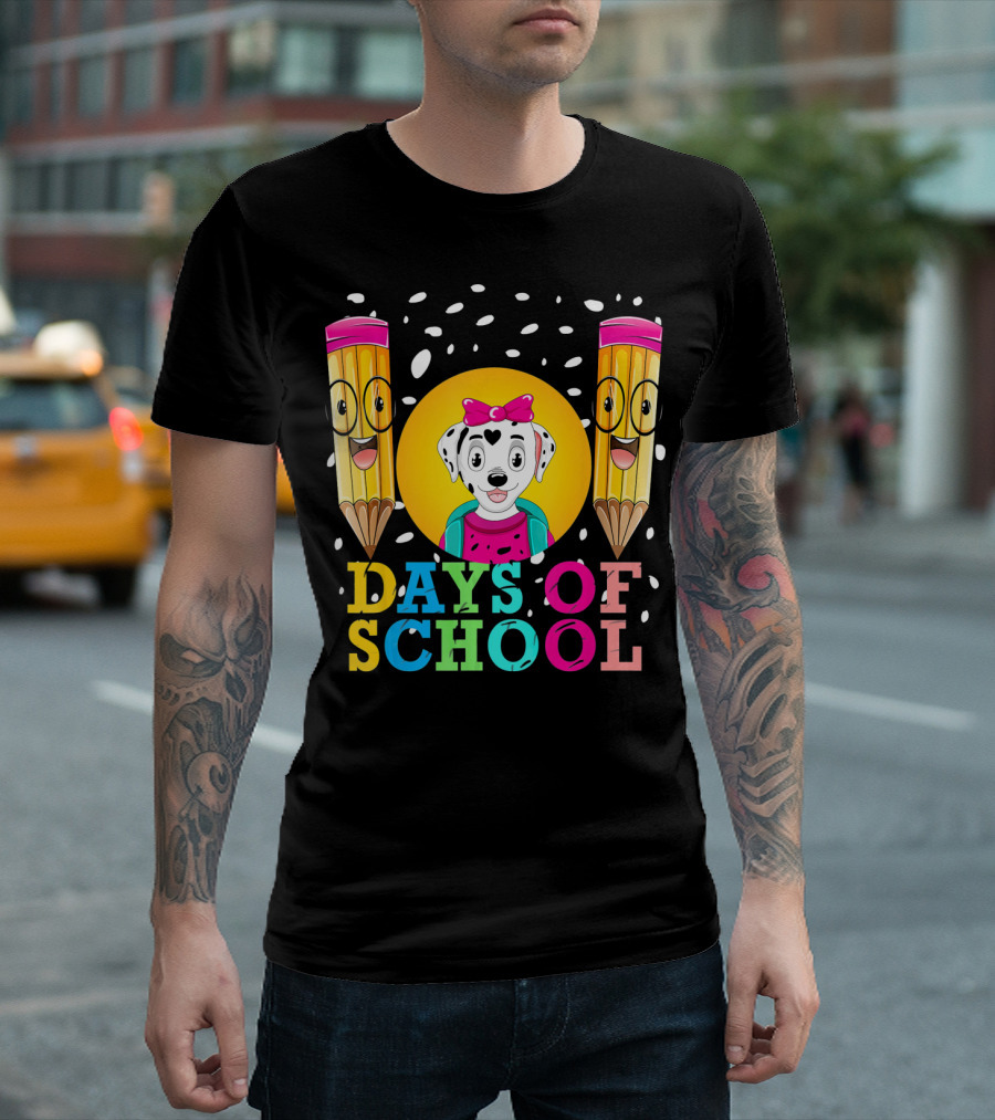 101 Days Of School Dalmatian Dog With Pencils T-Shirt
