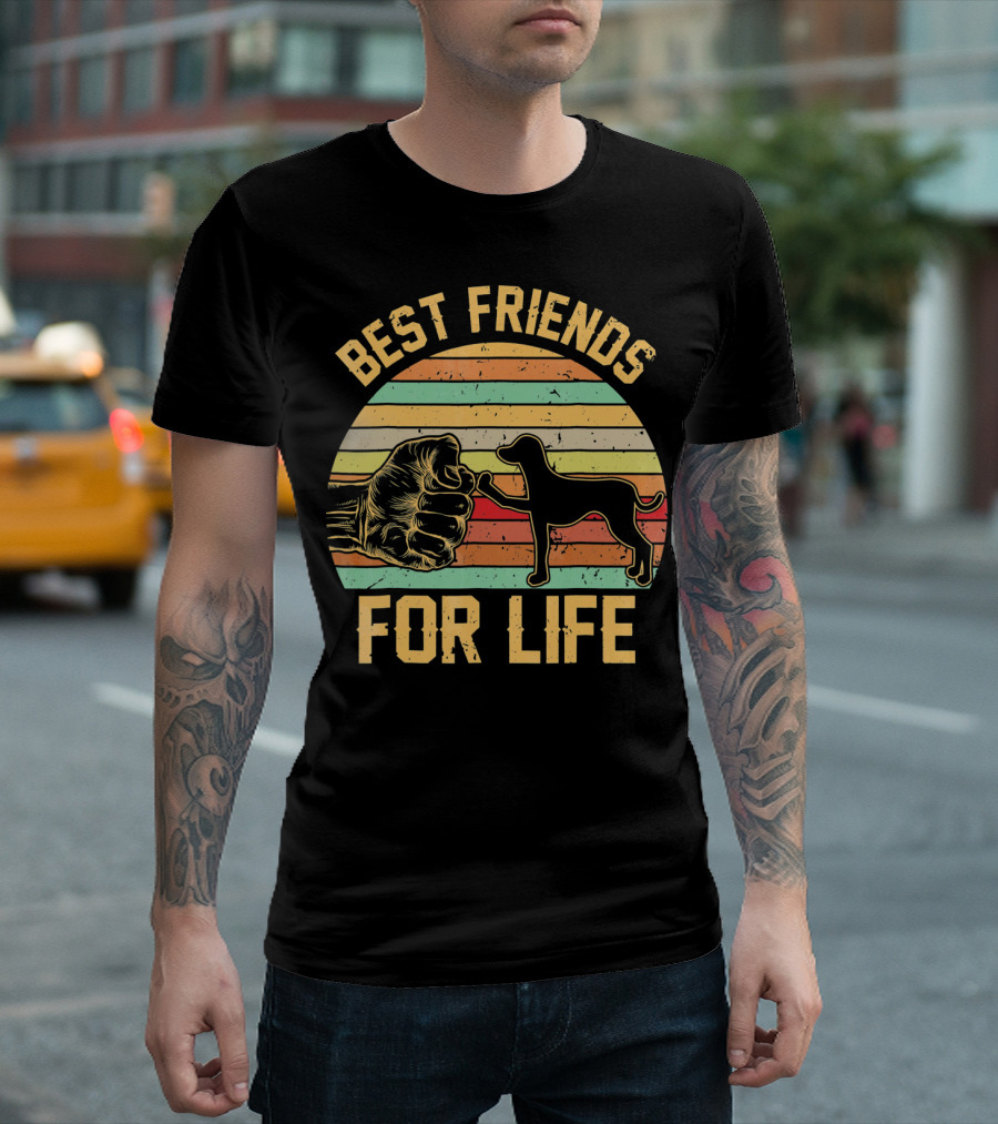 Best Friends For Life Dalmatian Dog Retro Stripes Fist Bump T-Shirt