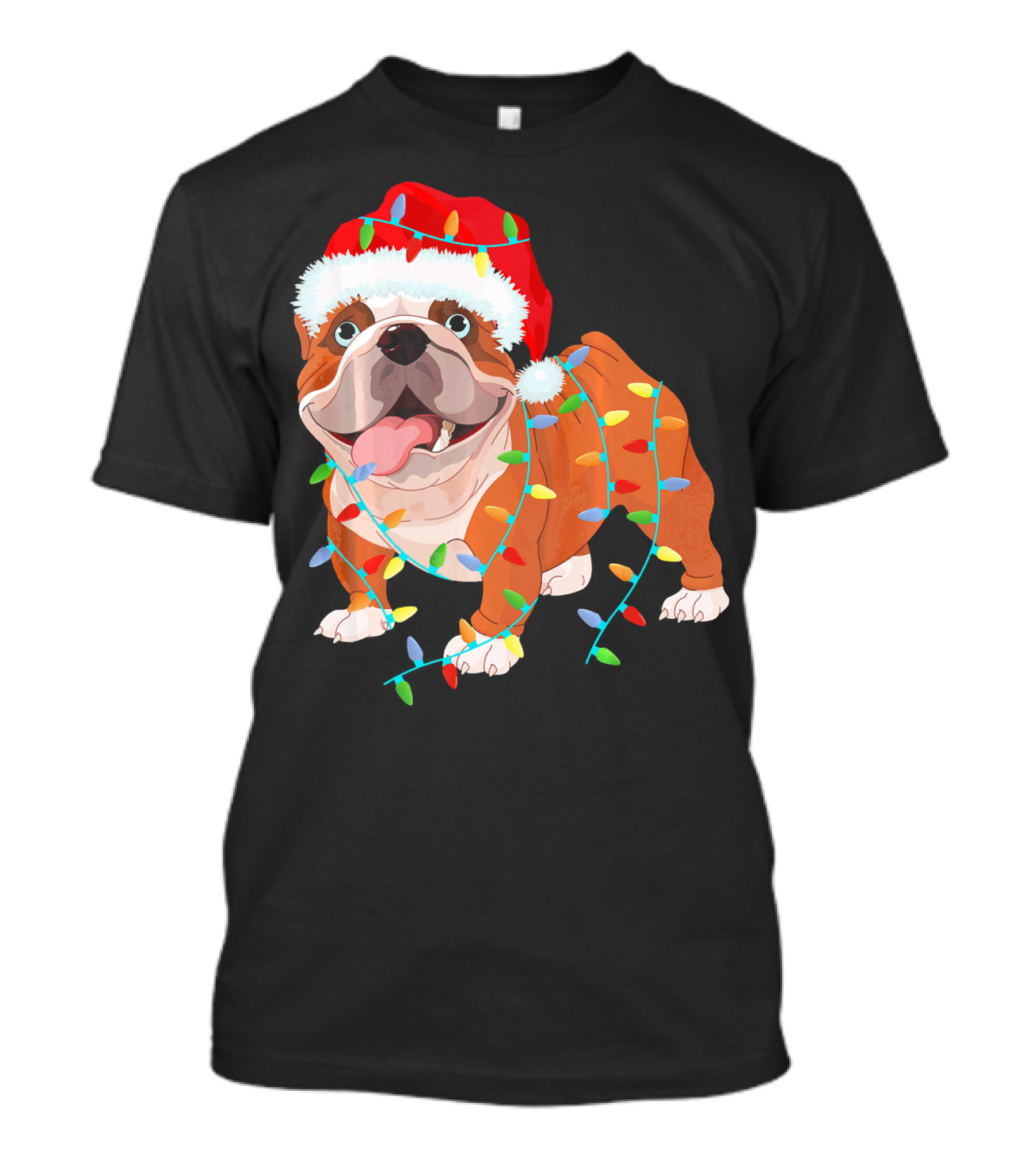 English Bulldog Christmas Lights Santa Hat Costume T-Shirt