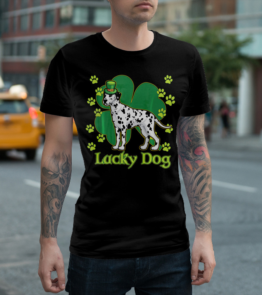 Dalmatian Lucky Dog Shamrock St Patricks Paws T-Shirt