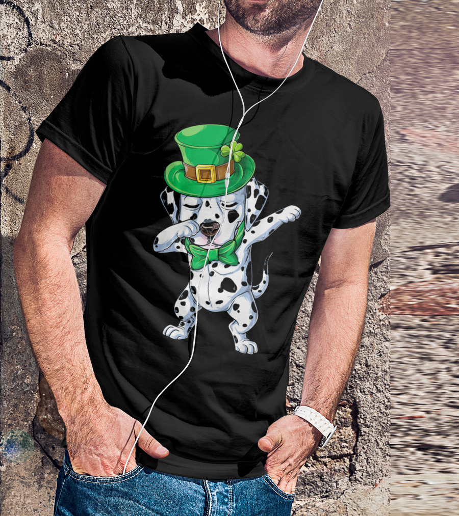St. Patrick's Day Dabbing Dalmatian In Green Top Hat And Bow Tie T-Shirt