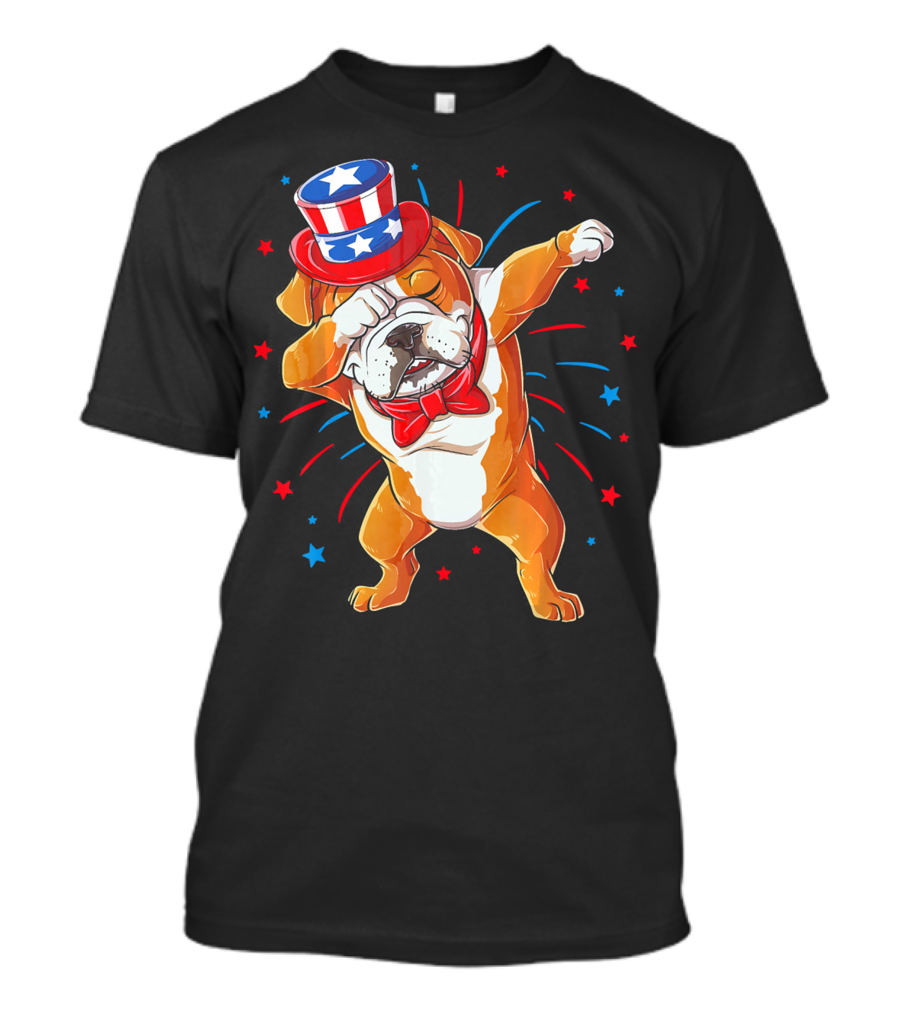 Dabbing English Bulldog Uncle Sam Hat 4th Of July T-Shirt