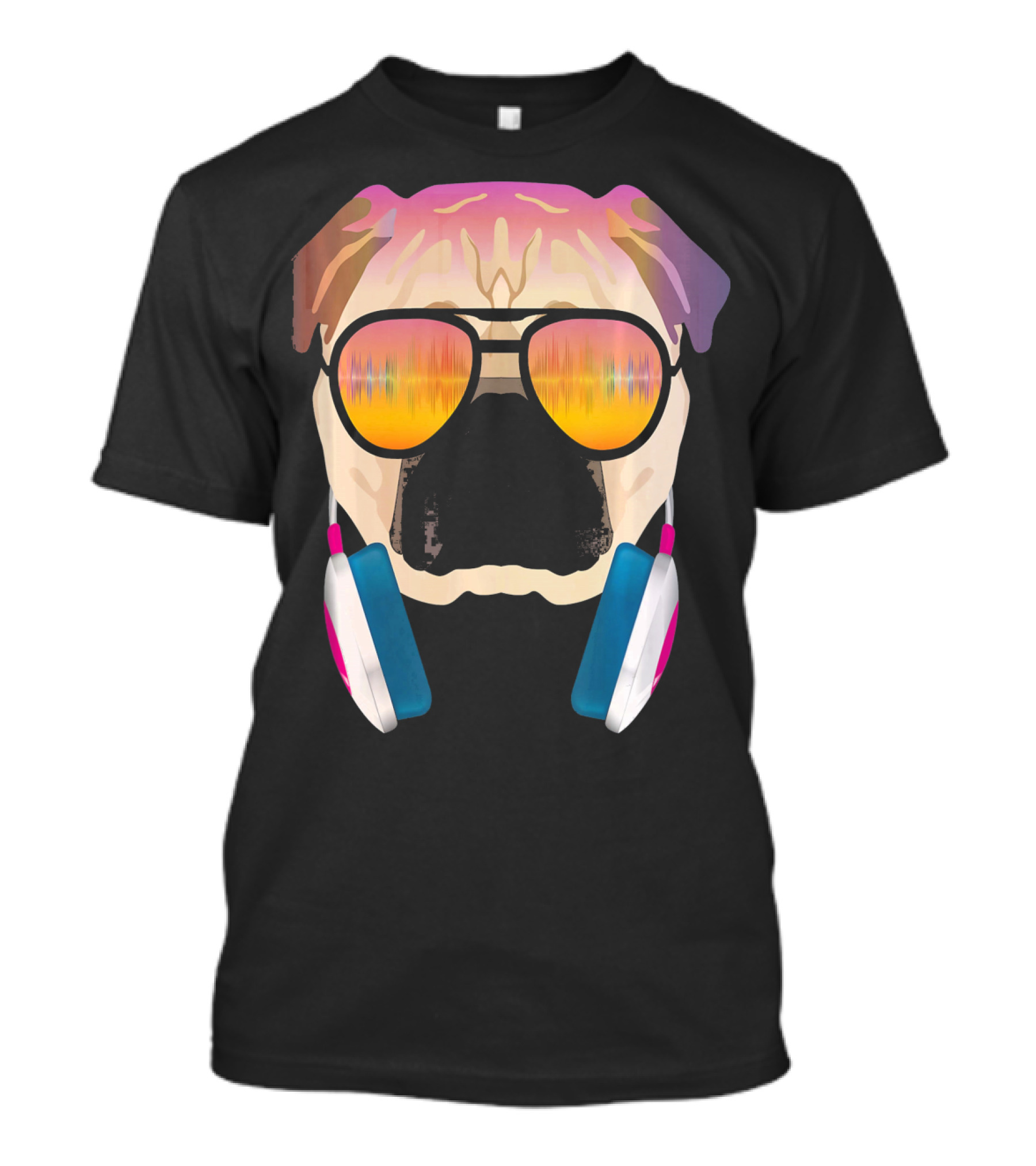 Cool DJ Pug With Headphones And Sunglasses For Music Lover Dog T-Shirt