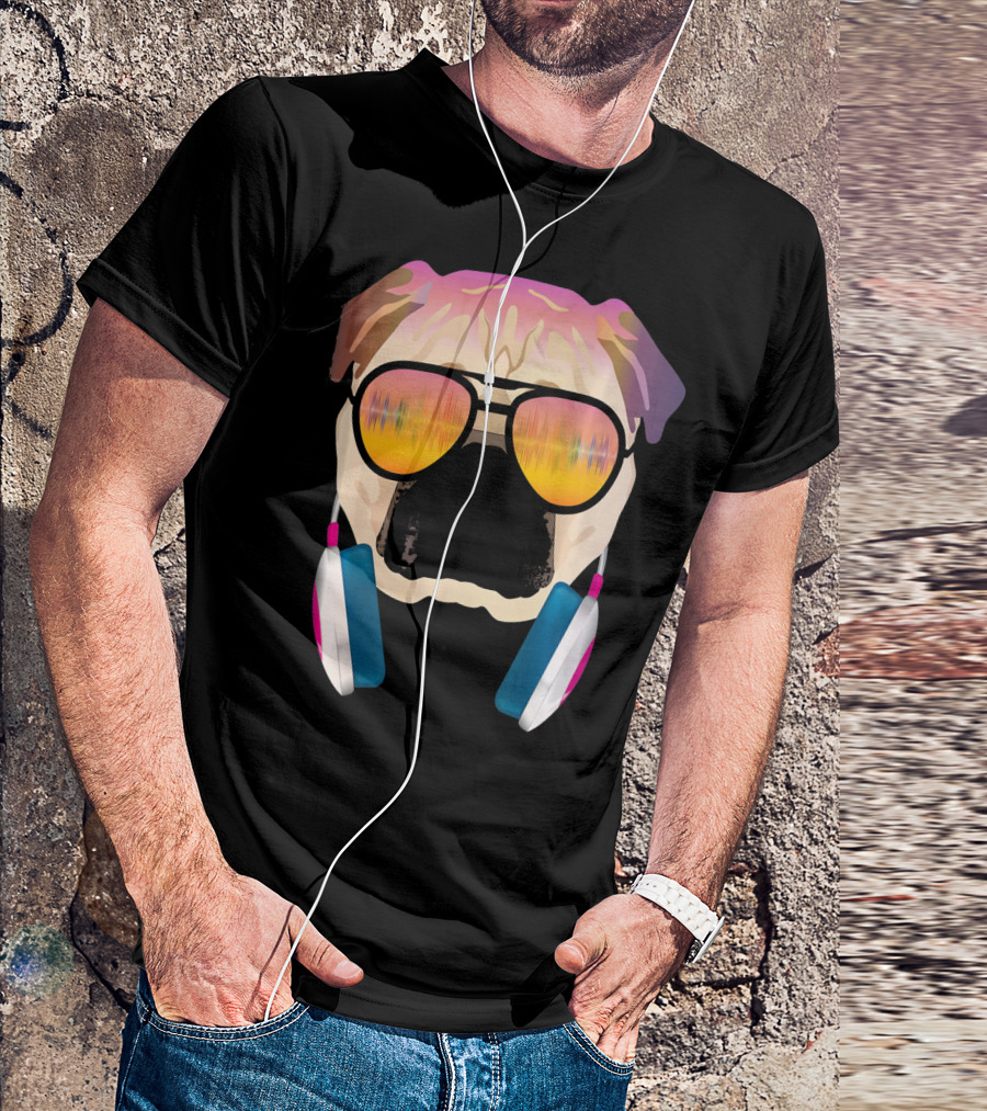 Cool DJ Pug With Headphones And Sunglasses For Music Lover Dog T-Shirt