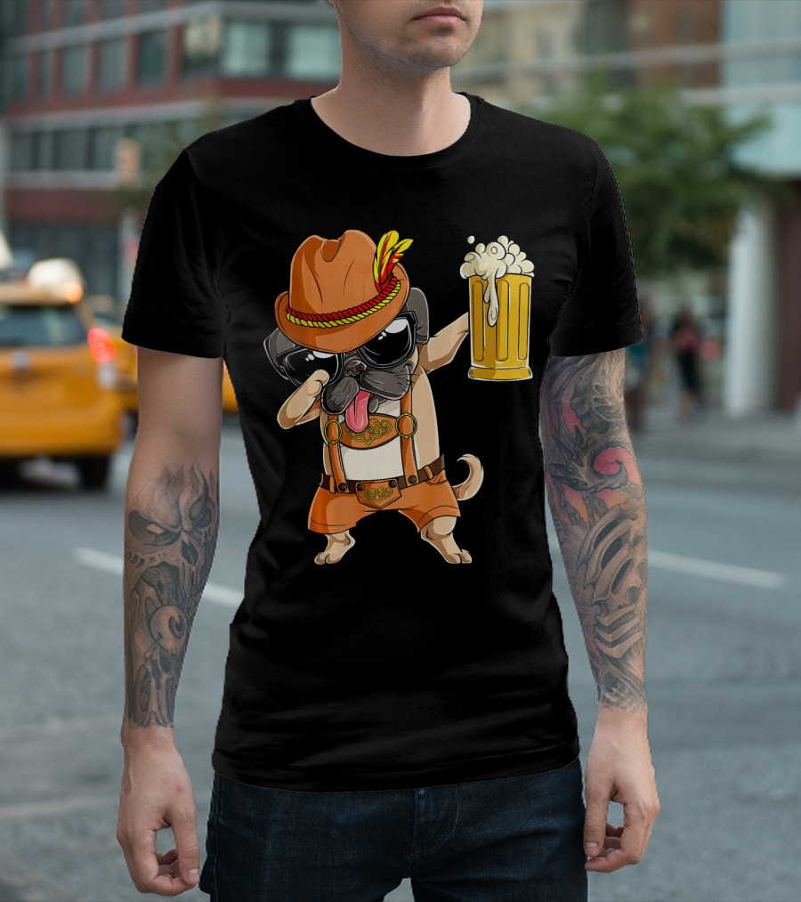 Dabbing Pug Oktoberfest Lederhosen Beer Mug T-Shirt