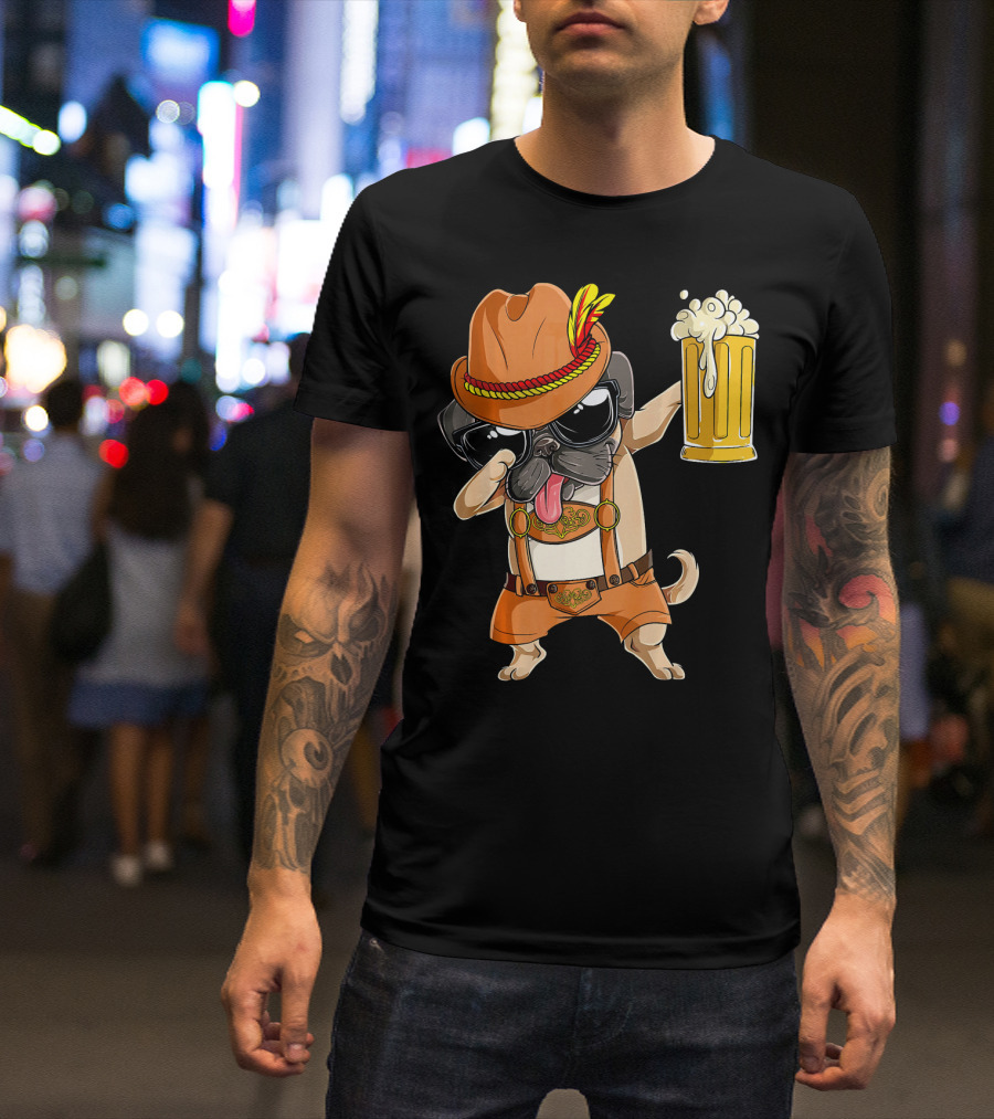 Dabbing Pug Oktoberfest Lederhosen Beer Mug T-Shirt