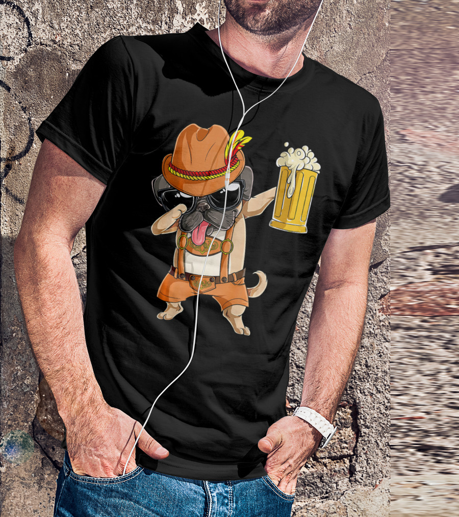 Dabbing Pug Oktoberfest Lederhosen Beer Mug T-Shirt
