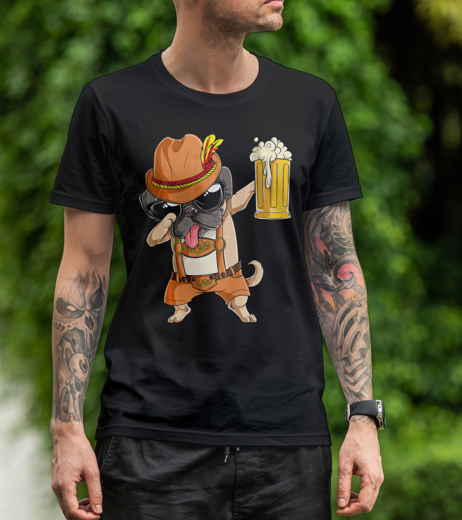 Dabbing Pug Oktoberfest Lederhosen Beer Mug T-Shirt