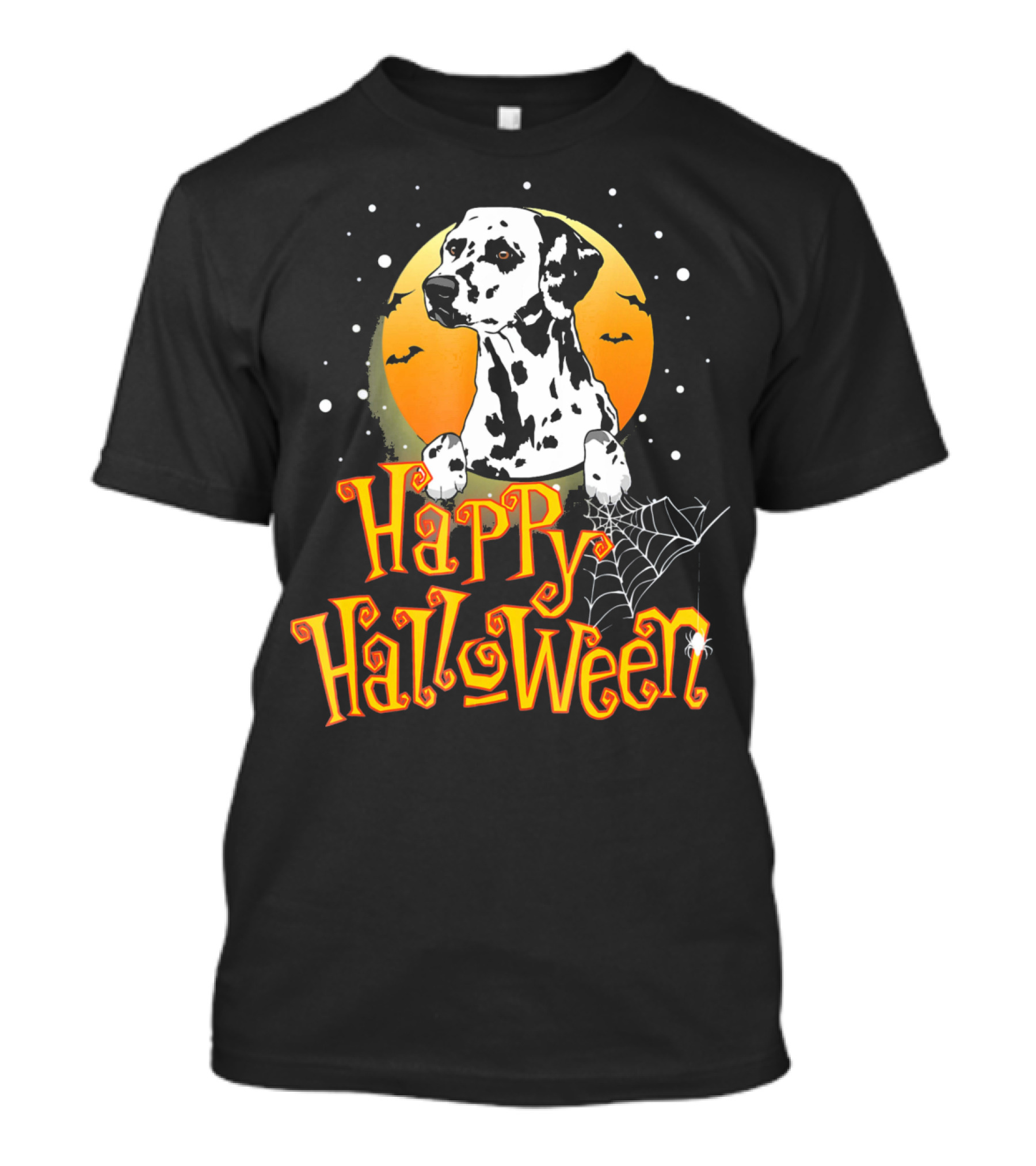 Dalmatian Happy Halloween Moon Spiderwebs T-Shirt