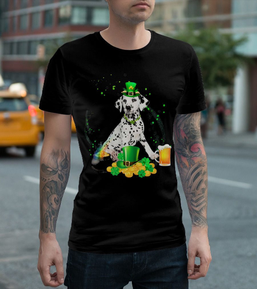 Beer Dalmatian St Patrick's Day Drinking Hat Coins Clover T-Shirt