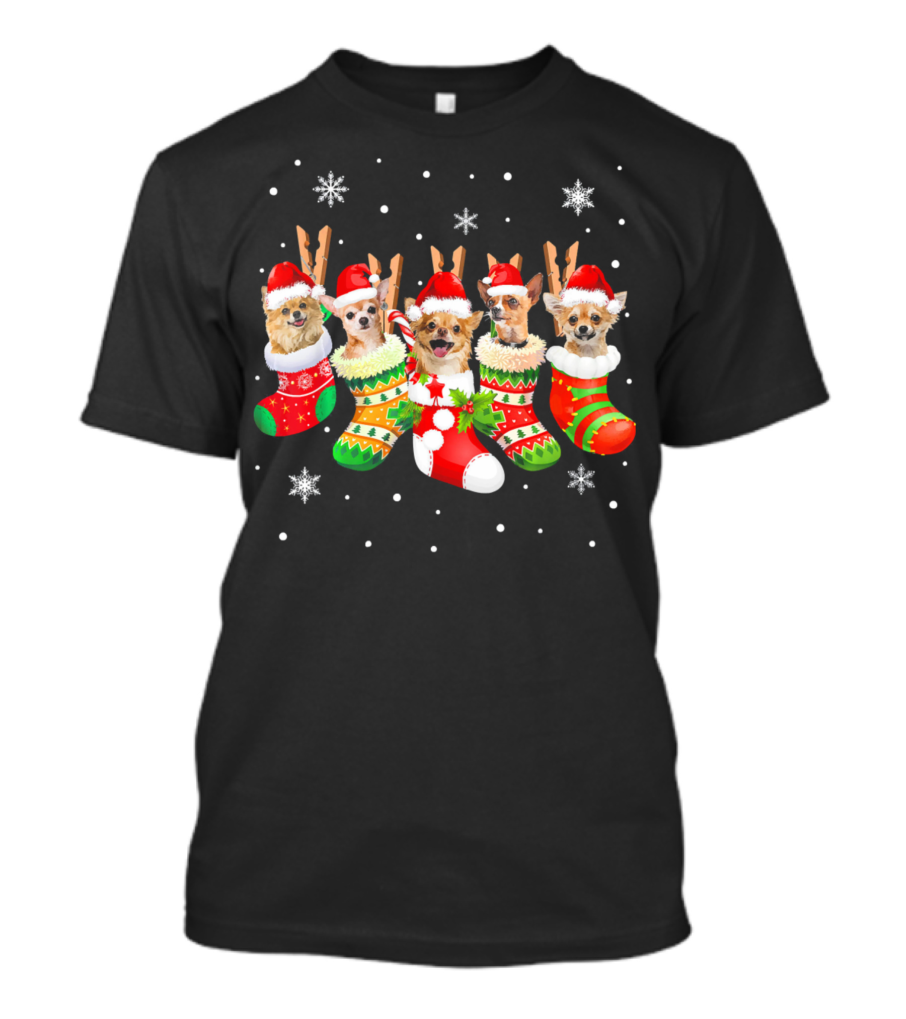 Chihuahua Christmas Socks Santa Reindeer Snowflakes Holiday Merry T-Shirt