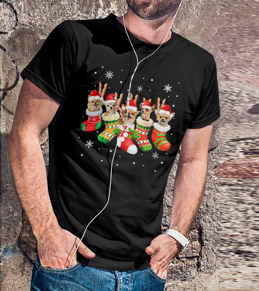 Chihuahua Christmas Socks Santa Reindeer Snowflakes Holiday Merry T-Shirt