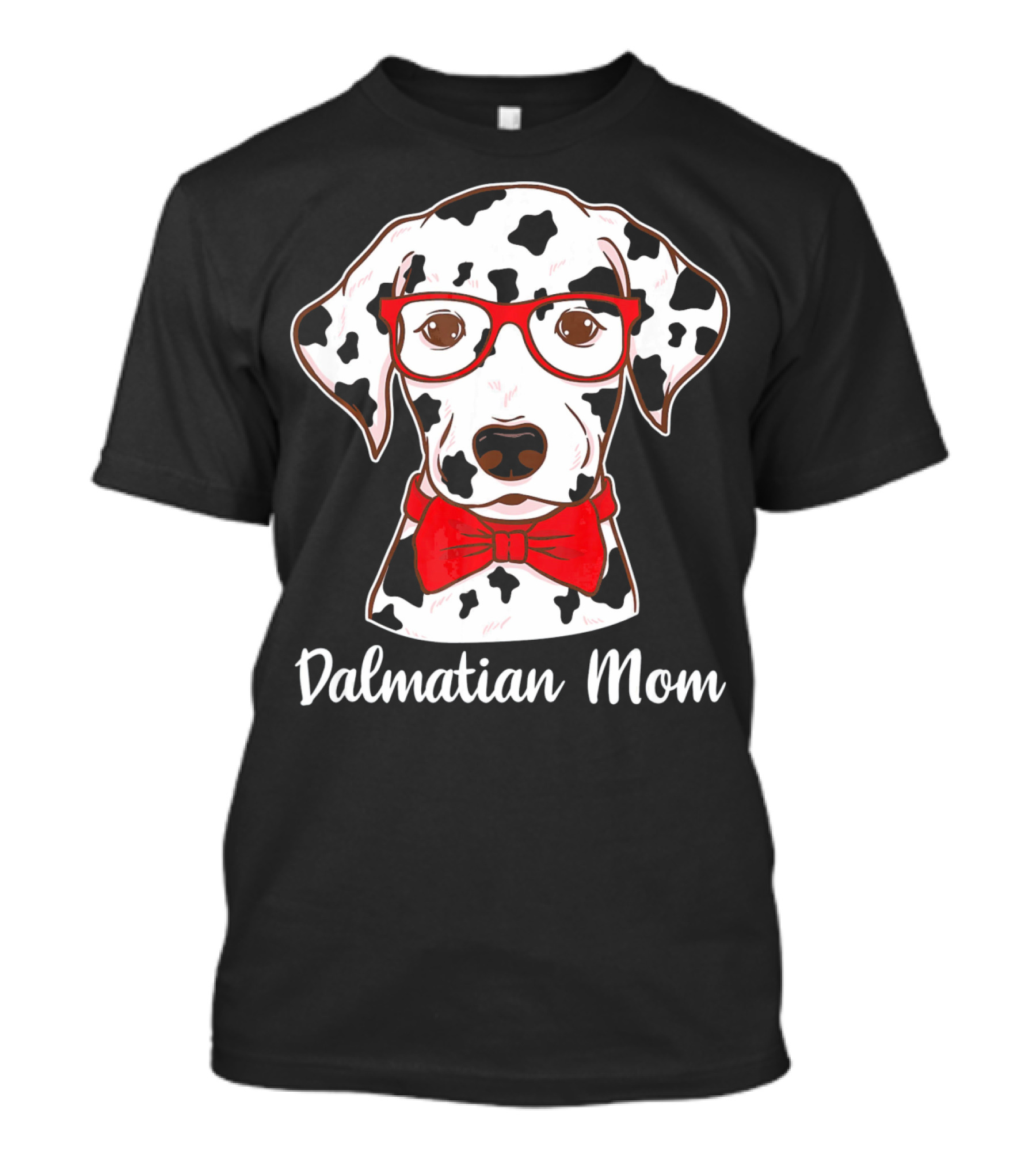 Dalmatian Mom Dog With Red Glasses And Bow Tie T-Shirt