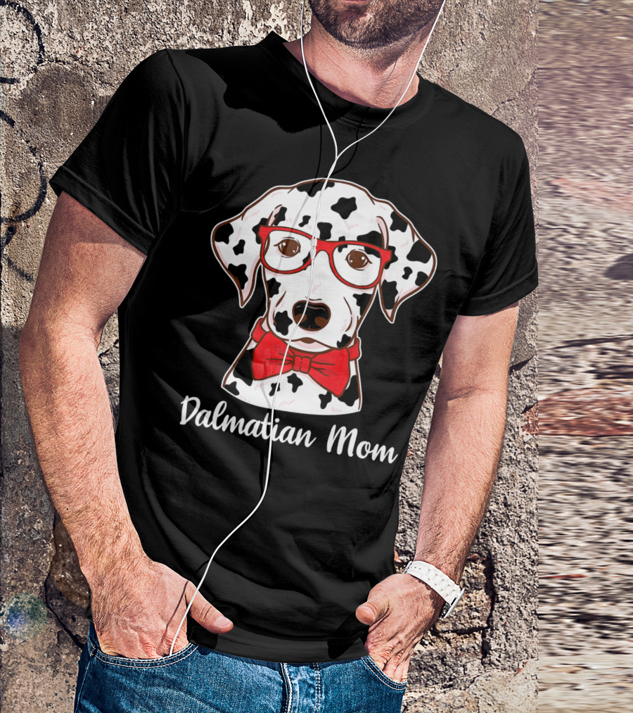 Dalmatian Mom Dog With Red Glasses And Bow Tie T-Shirt