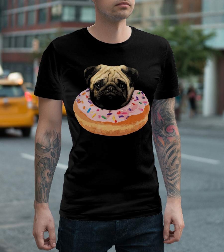 Cute Pug In Sprinkled Donut Sweet Dessert Don T-Shirt