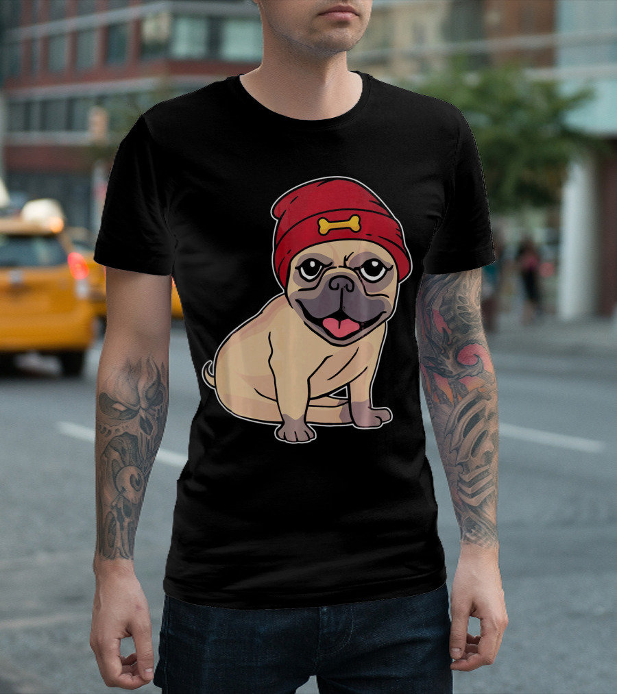 Beanie Pug Dog Funny Bone Hat Illustration For Me T-Shirt