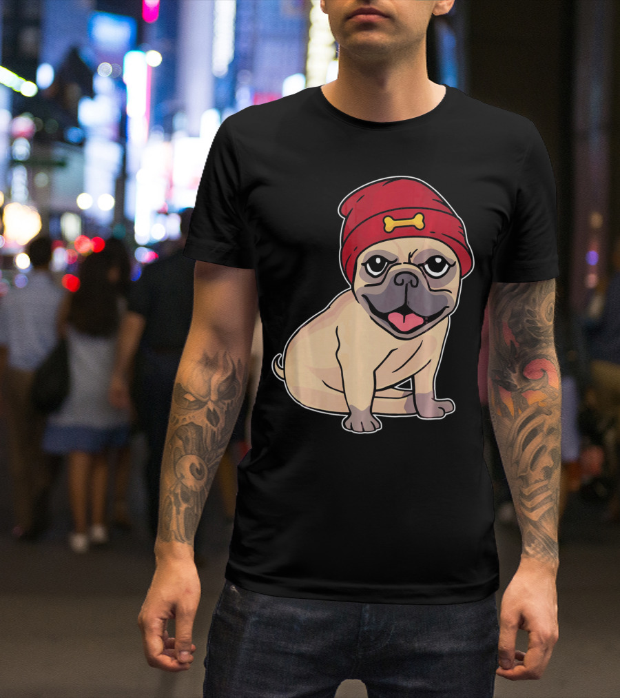 Beanie Pug Dog Funny Bone Hat Illustration For Me T-Shirt
