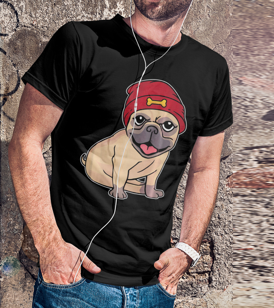 Beanie Pug Dog Funny Bone Hat Illustration For Me T-Shirt