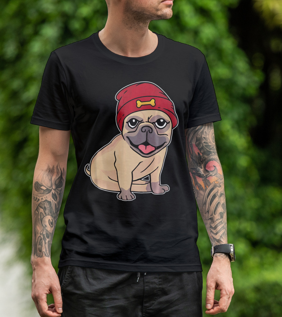 Beanie Pug Dog Funny Bone Hat Illustration For Me T-Shirt