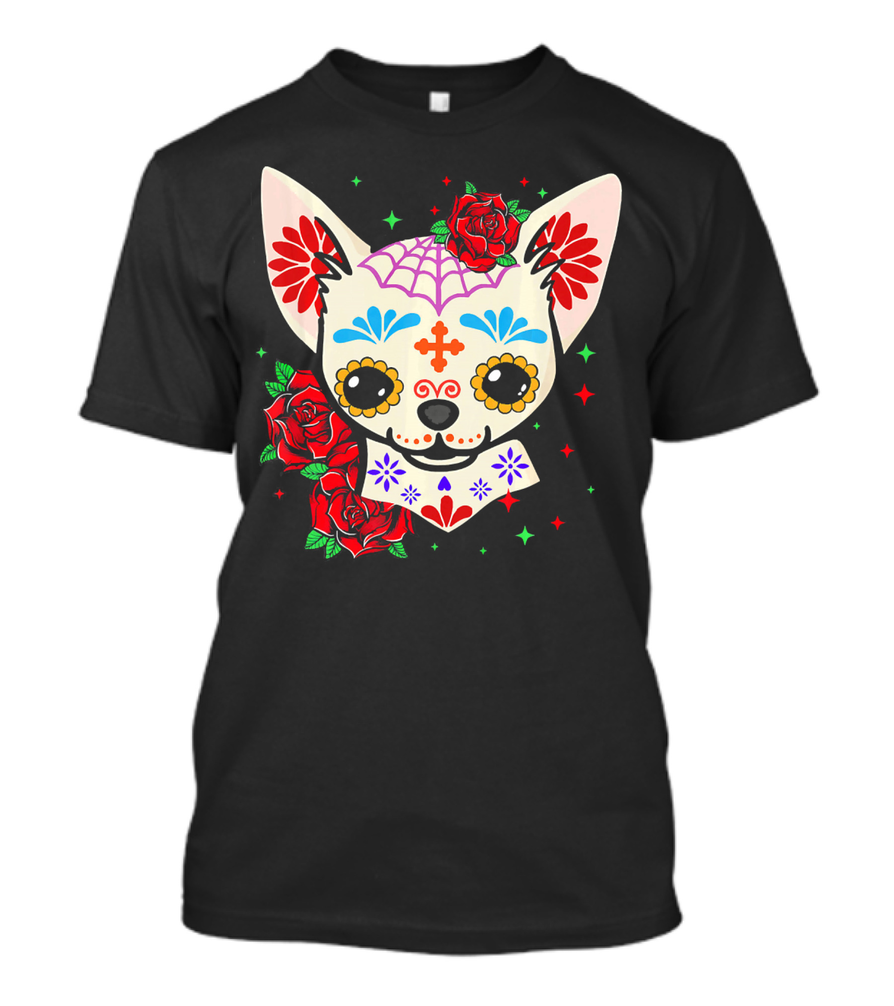 Chihuahua Sugar Skull Day Of The Dead Roses T-Shirt