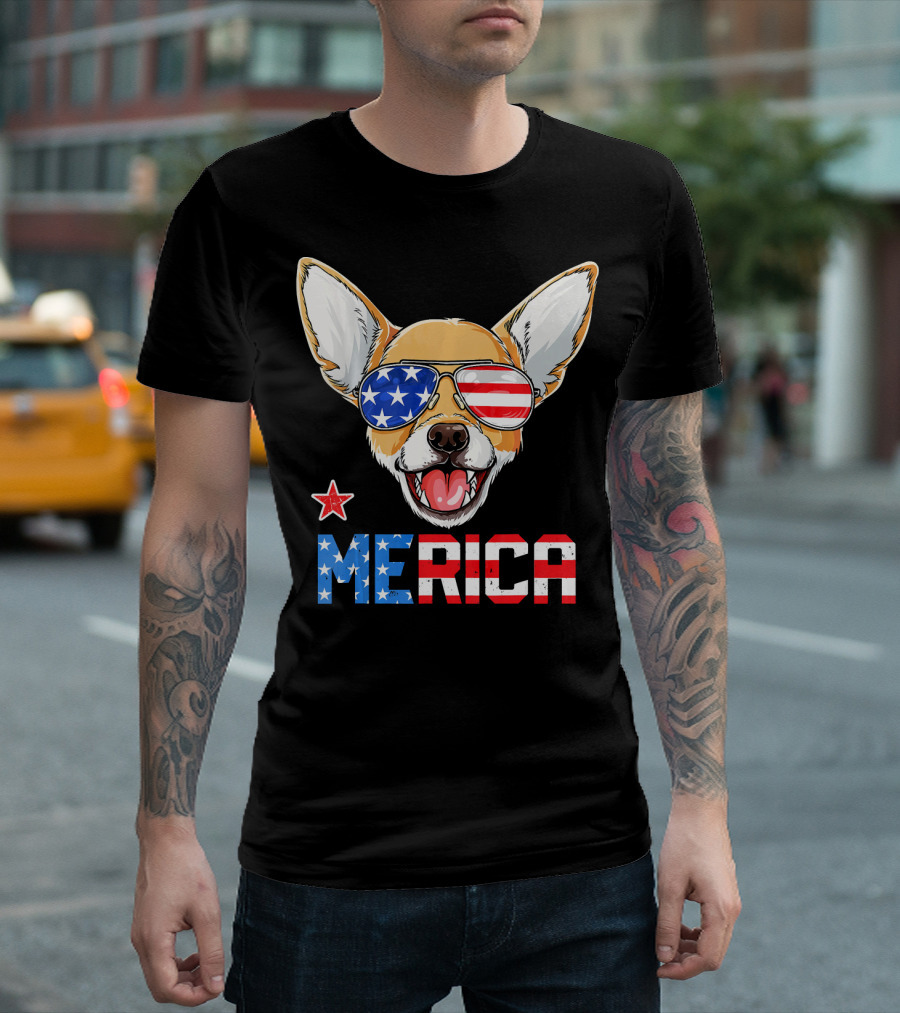 Chihuahua Patriotic Merica American Flag Glasses 4th Of July T-Shirt
