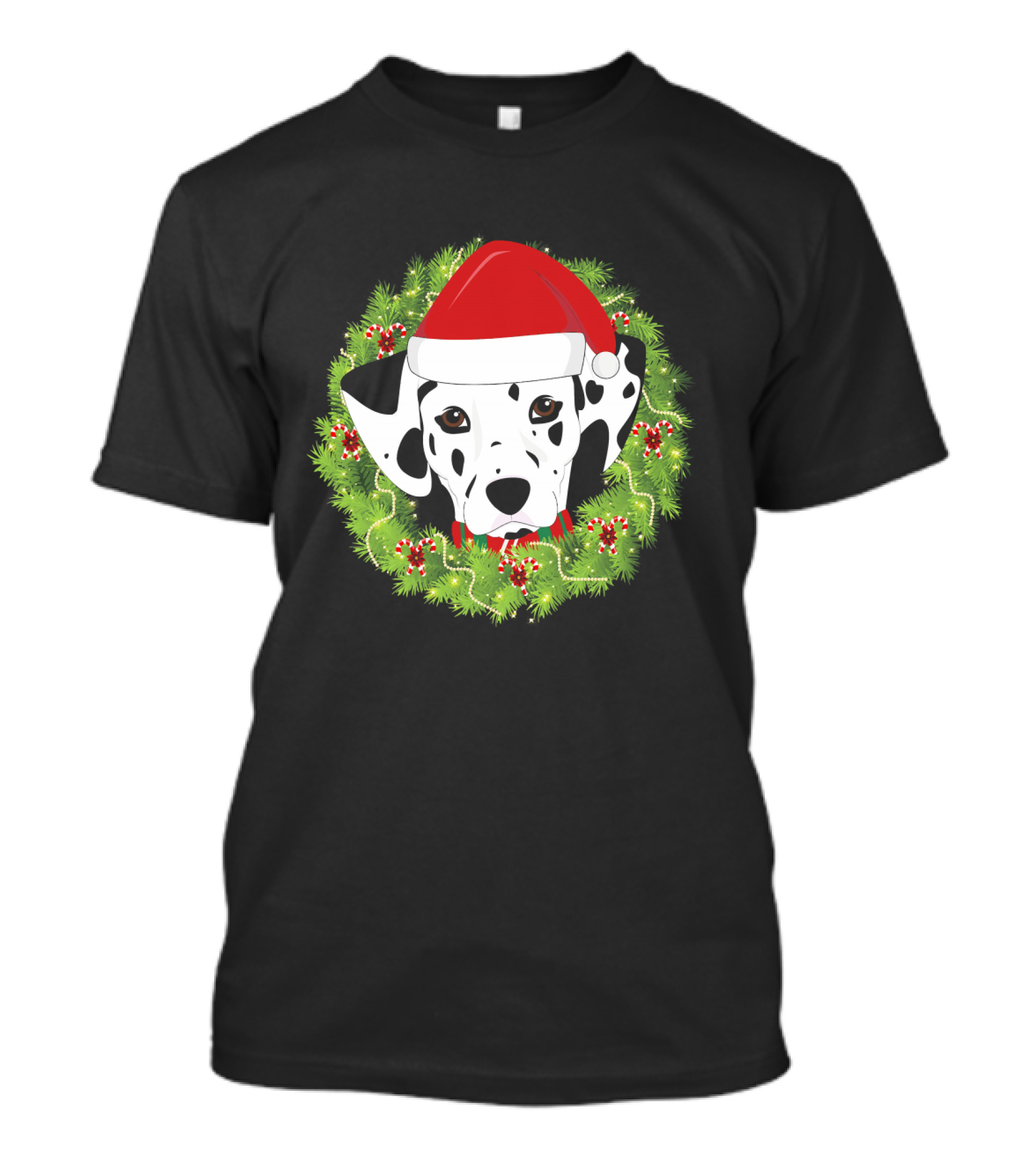 Dalmatian Santa Hat Festive Christmas Wreath T-Shirt