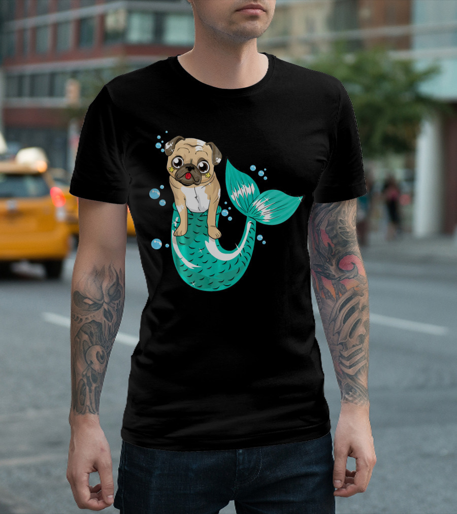 Cute Pugmaid Girls Mermaid Pug T-Shirt