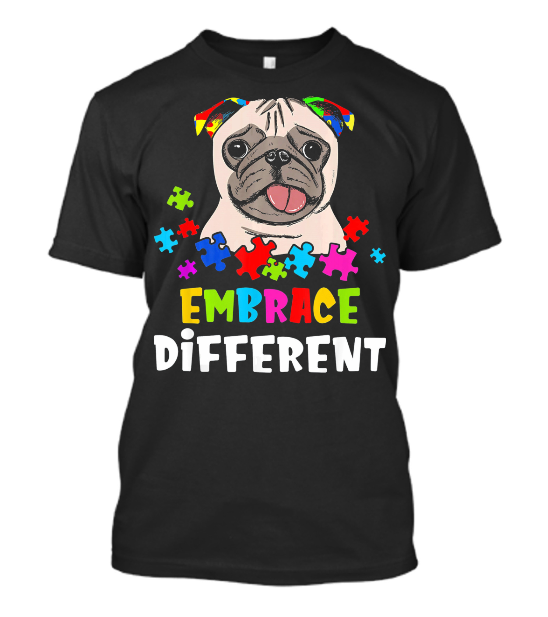Embrace Different Autism Pug With Puzzle Pieces T-Shirt