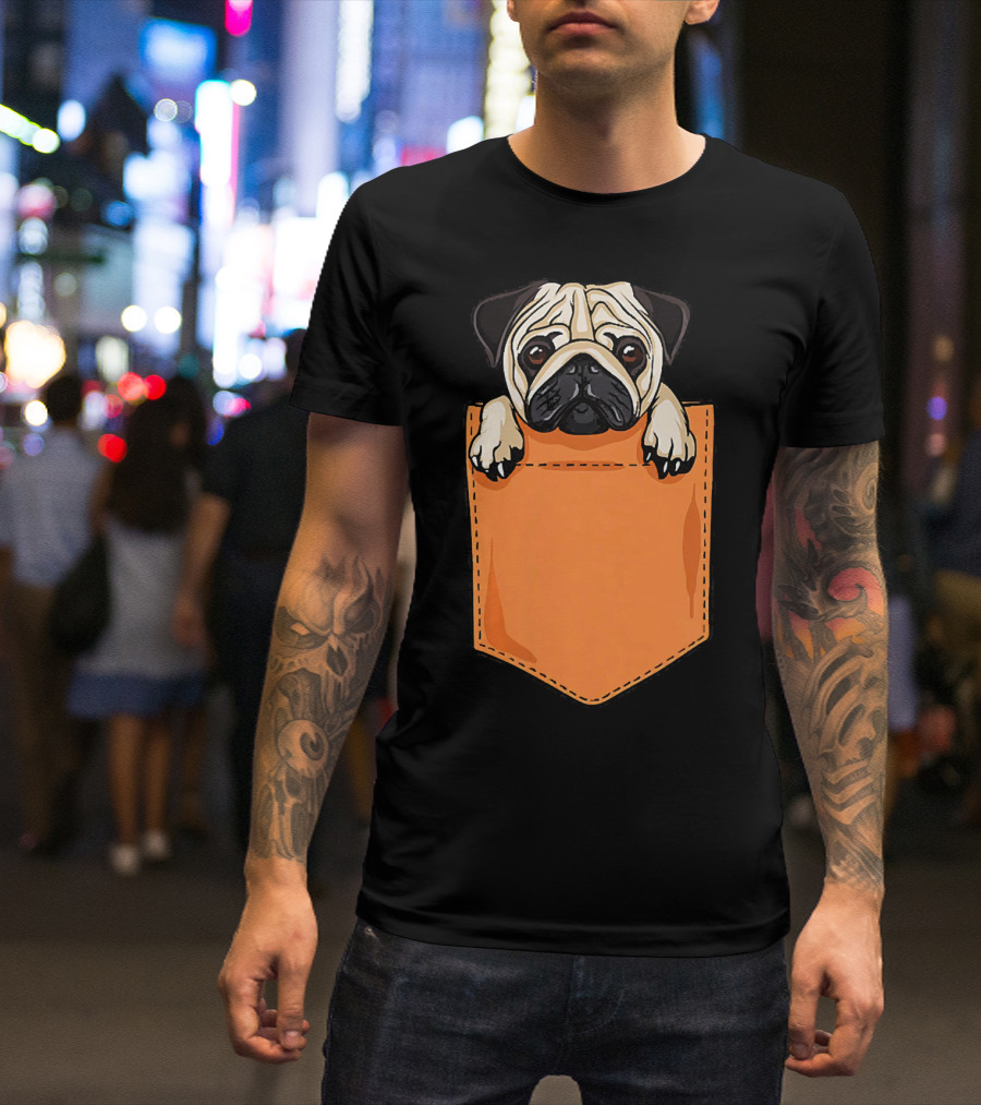 Kawaii Pug Dog In Pocket For Dog Lovers T-Shirt