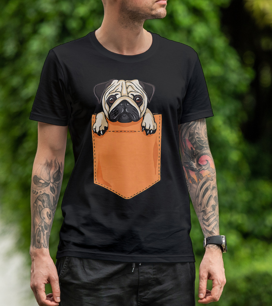 Kawaii Pug Dog In Pocket For Dog Lovers T-Shirt