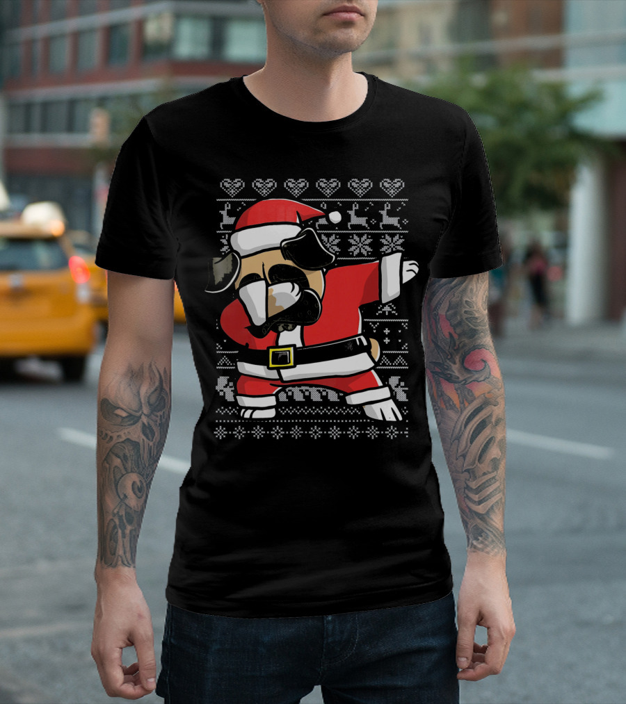 Dabbing Pug in Santa Suit with Festive Dance T-Shirt