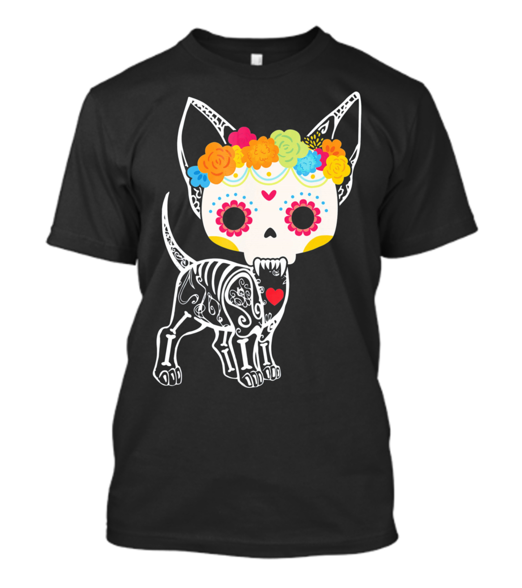 Chihuahua Dog Skeleton Dia De Los Muertos Floral T-Shirt