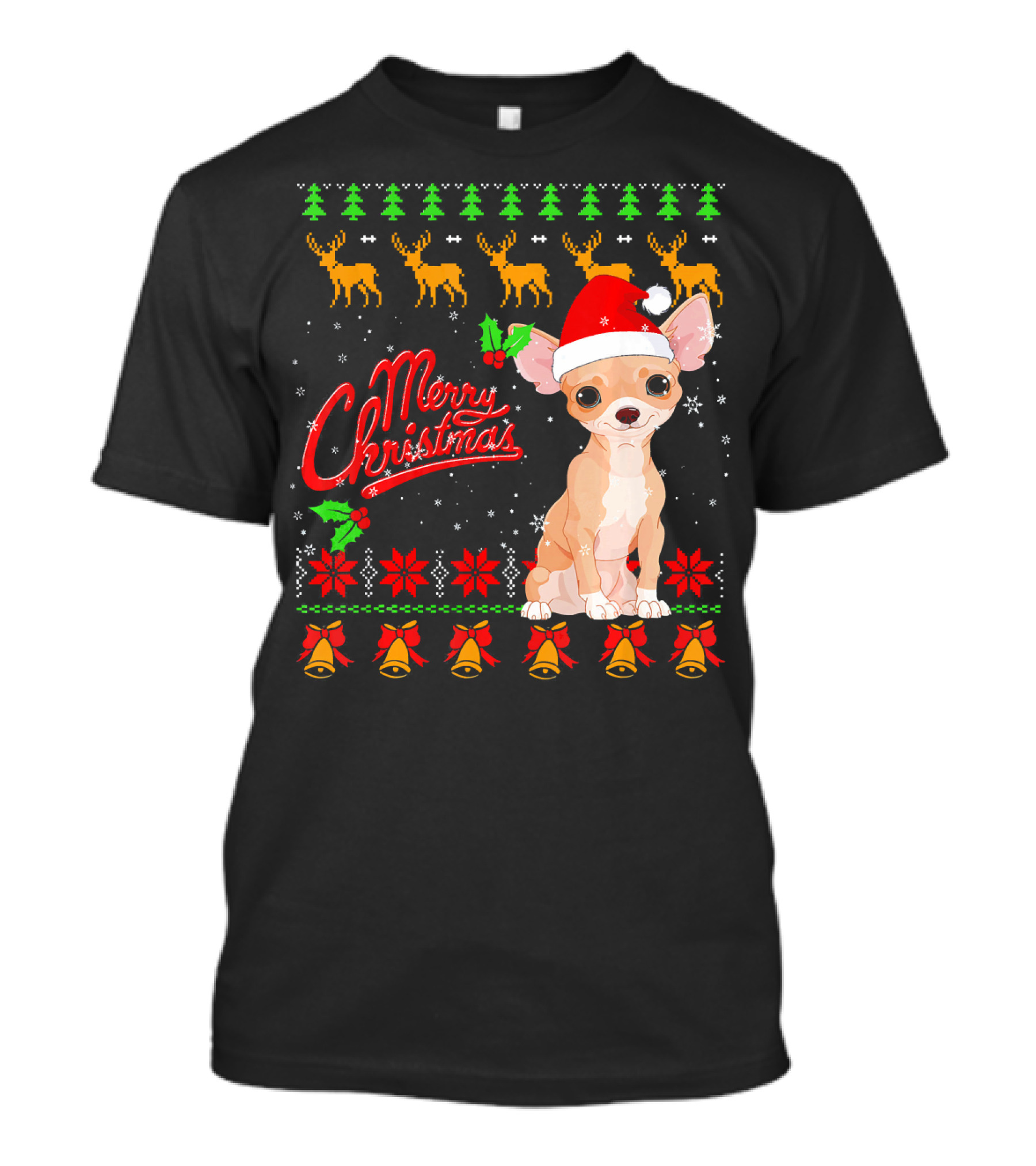 Merry Christmas Chihuahua Santa Hat Reindeer Holiday T-Shirt