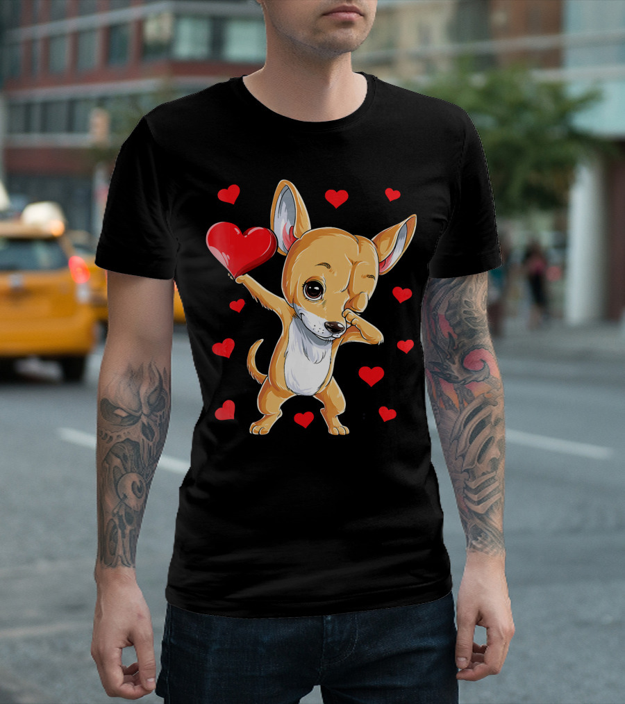 Cute Dabbing Chihuahua with Hearts Valentine's Day T-Shirt