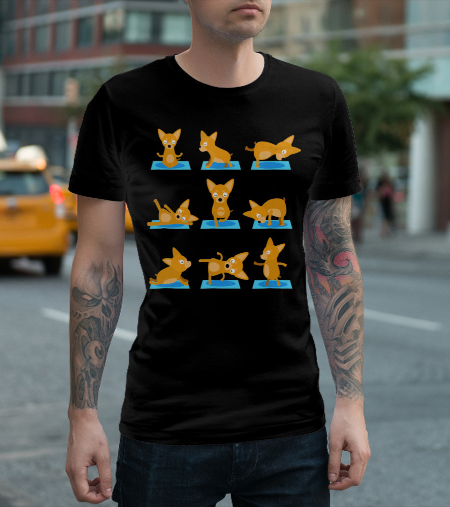 Chihuahua Yoga Poses On Mat Playful Panda T-Shirt