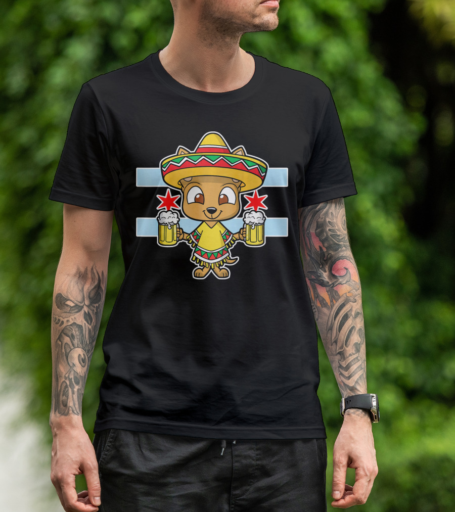 Cinco De Mayo Chicago Chihuahua Sombrero Beer Stars T-Shirt