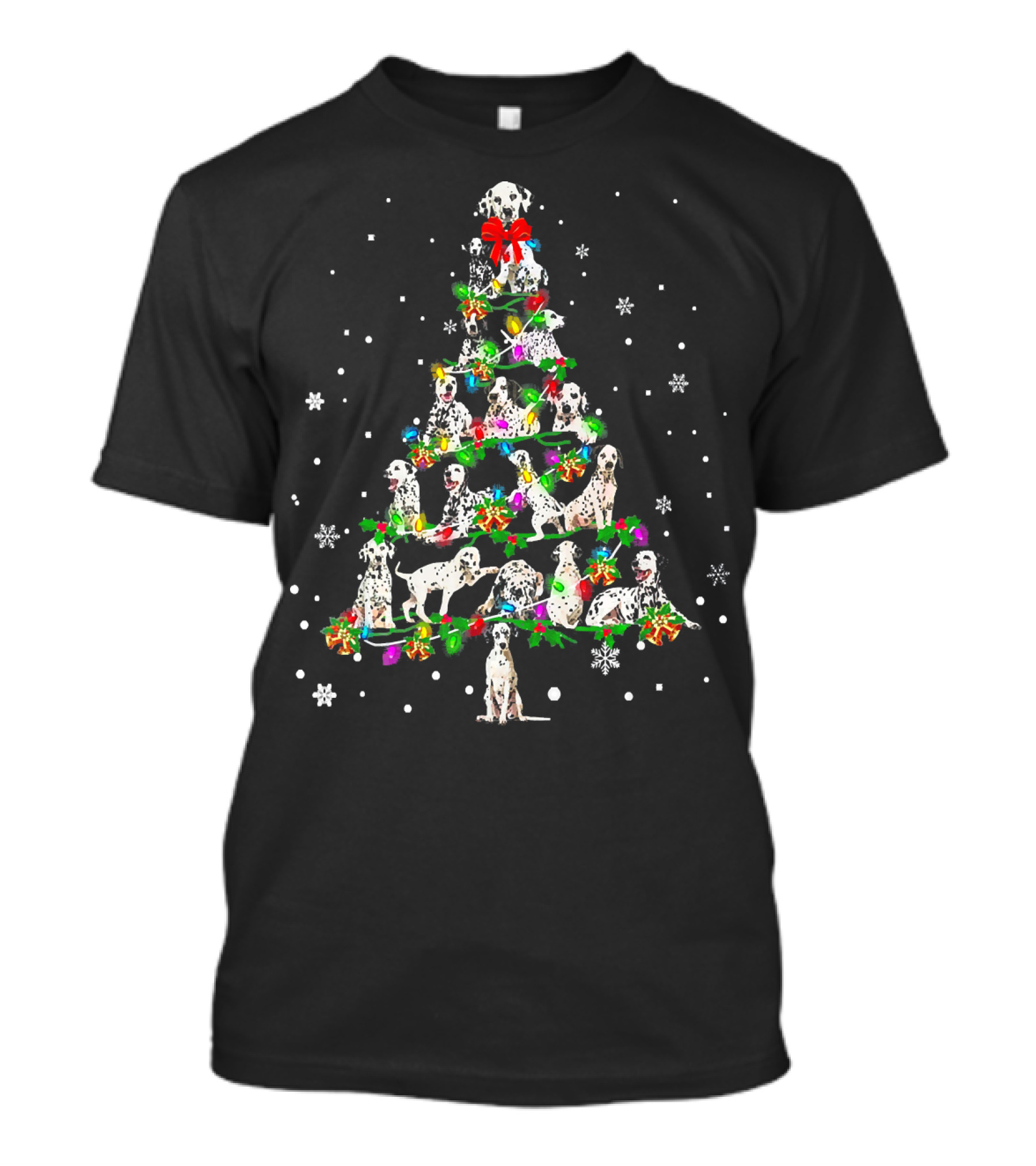 Cute Dalmatian Dog Christmas Tree Snowflakes And Decorations T-Shirt