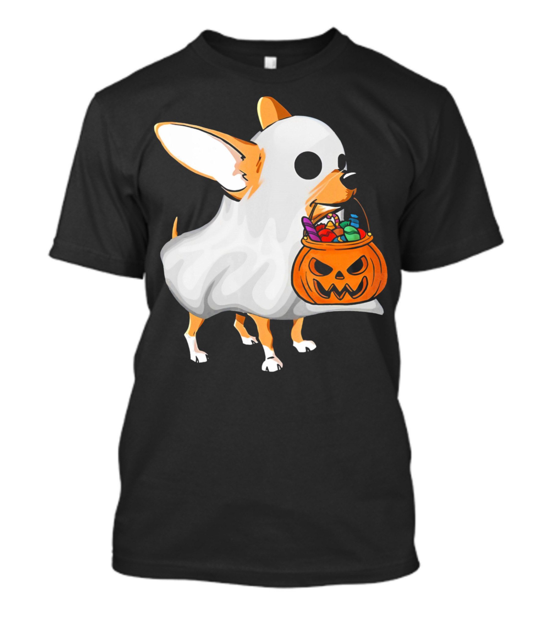 Chihuahua Ghost Halloween Candy Pumpkin Basket T-Shirt
