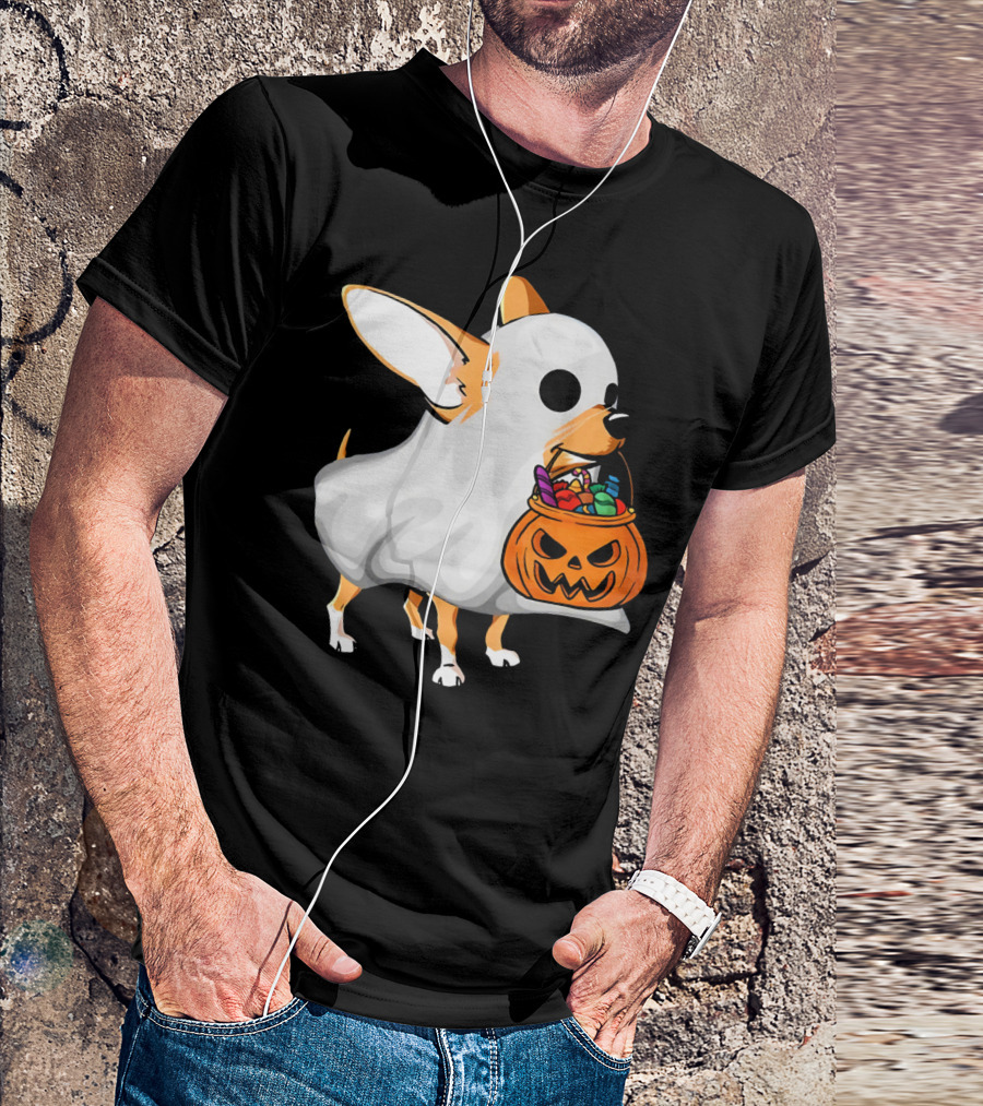 Chihuahua Ghost Halloween Candy Pumpkin Basket T-Shirt