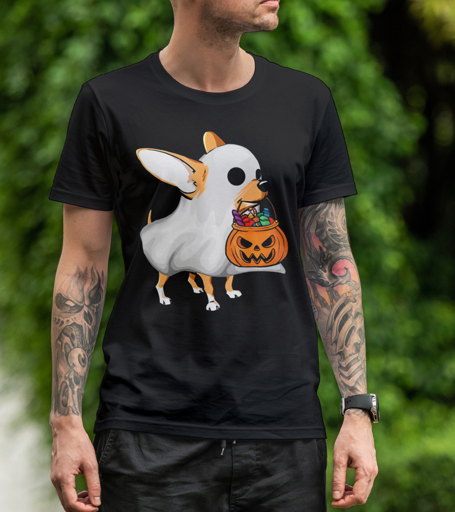 Chihuahua Ghost Halloween Candy Pumpkin Basket T-Shirt