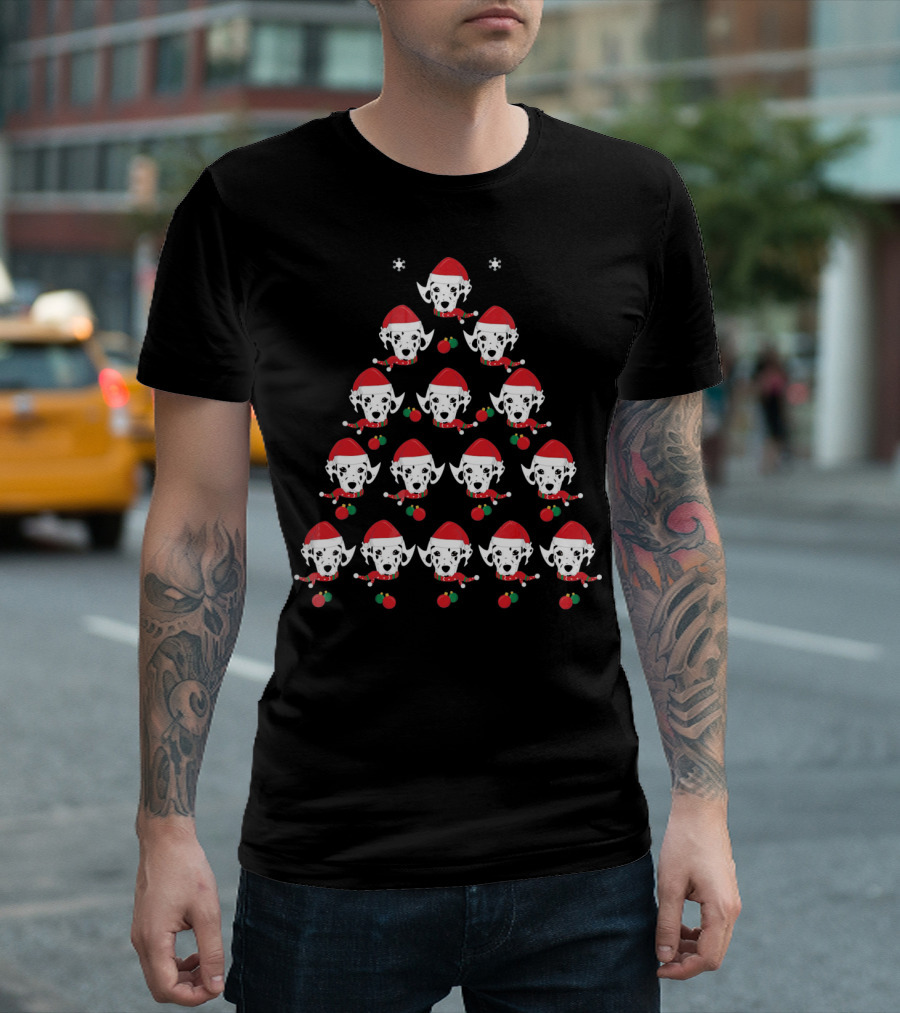 Dalmatian Santa Hat Dog Face Christmas Tree T-Shirt
