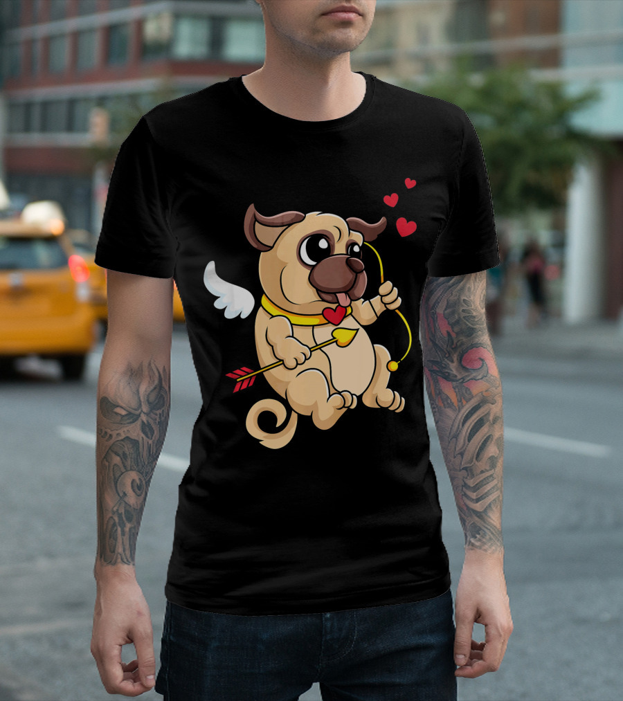 Cute Cupid Pug Valentines Day Hearts T-Shirt