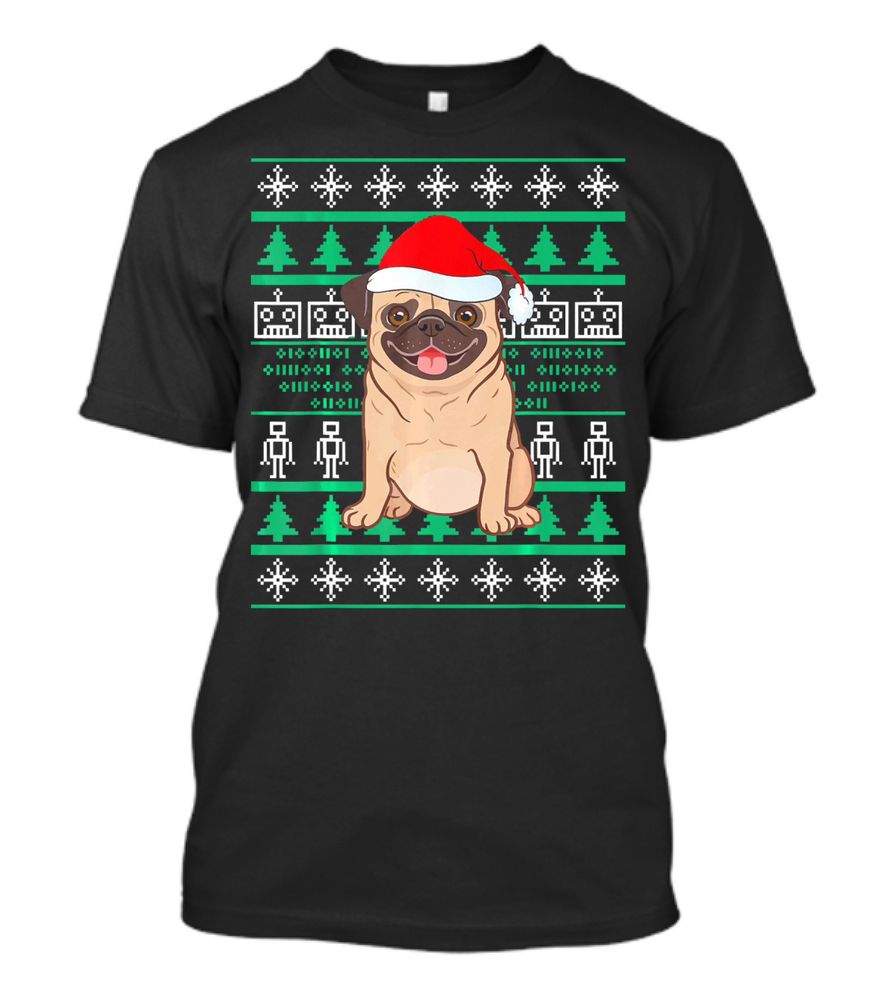 Cute Pug Christmas Costume Funny Xmas Santa Hat T-Shirt